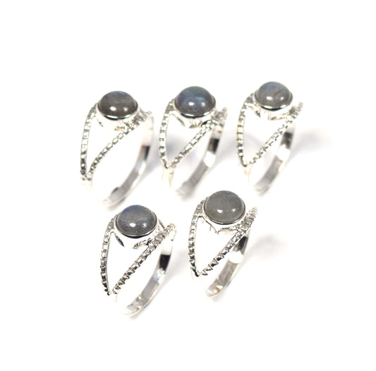 Wholesale 5Pc 925 Solid Sterling Silver Labradorite Ring Lot