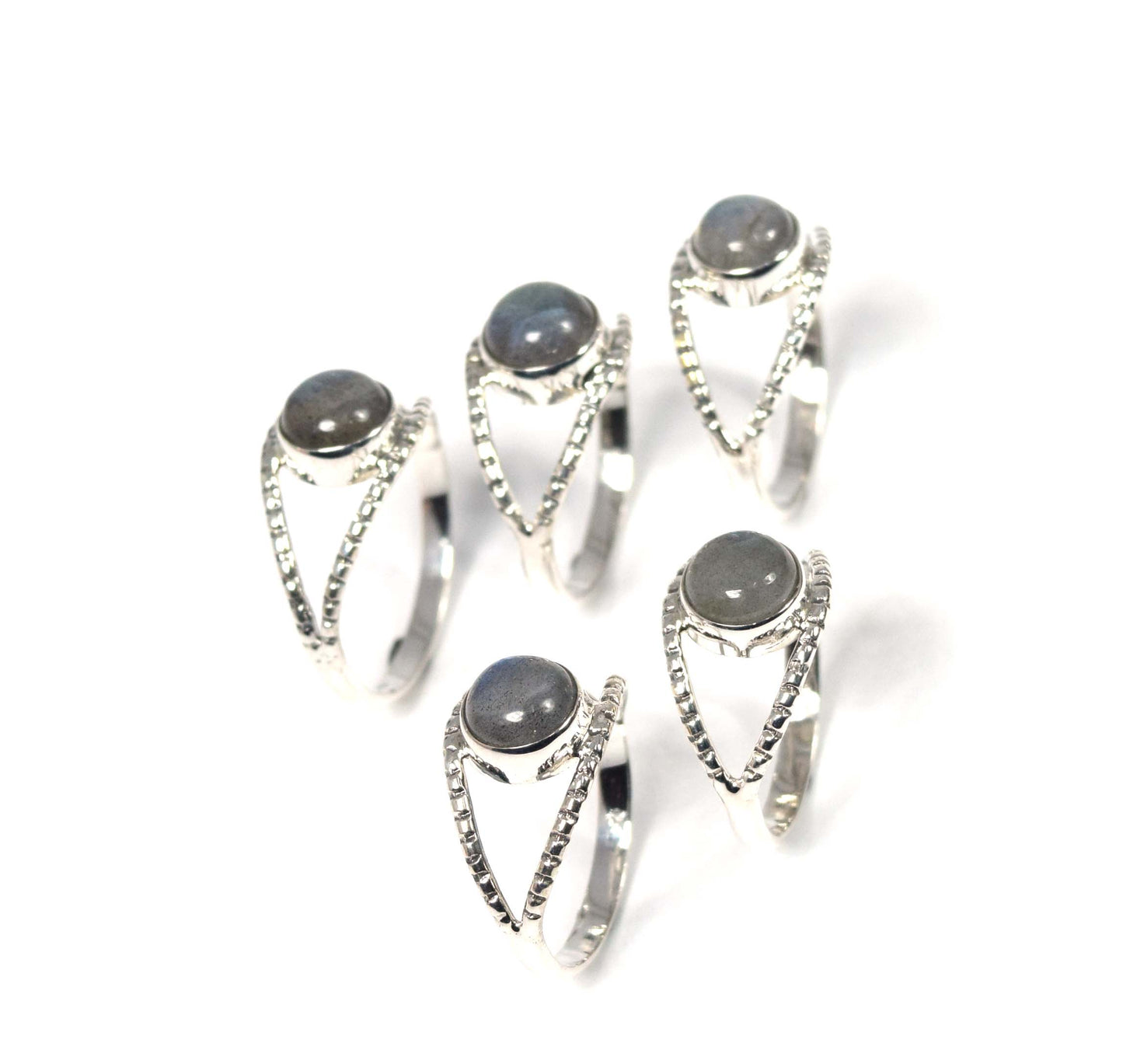 Wholesale 5Pc 925 Solid Sterling Silver Labradorite Ring Lot