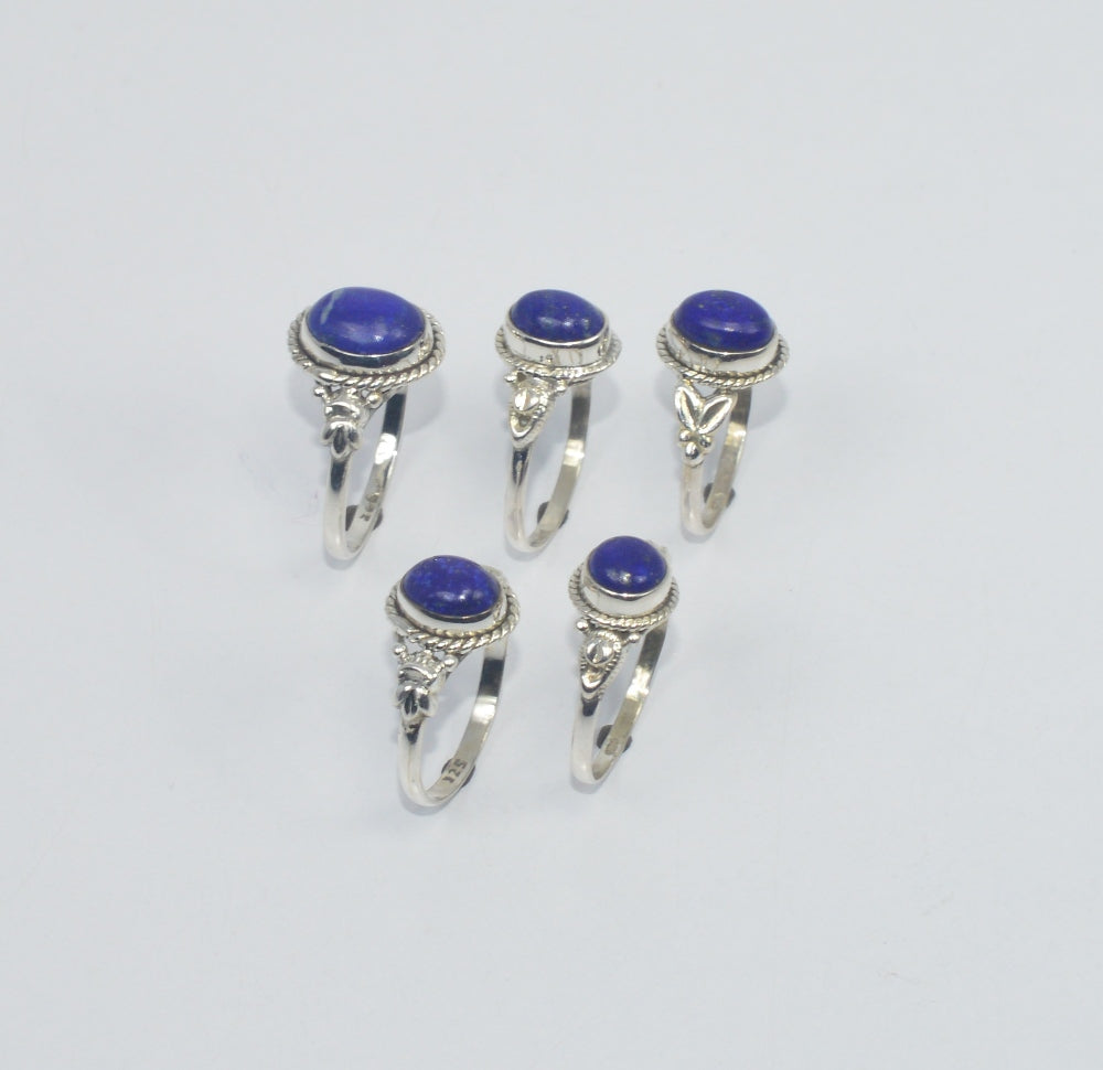 WHOLESALE 5PC 925 SOLID STERLING SILVER BLUE LAPIS LAZULI RING LOT GTC299