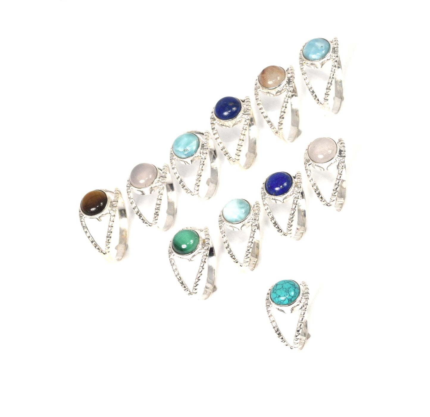 Wholesale 11Pc 925 Solid Sterling Silver Blue Larimar Mix Stone Ring Lot