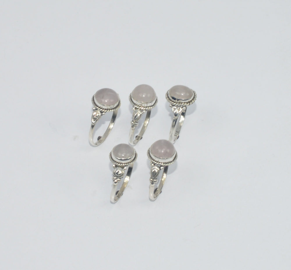 WHOLESALE 5PC 925 SOLID STERLING SILVER PINK ROSE QUARTZ RING LOT GTC300