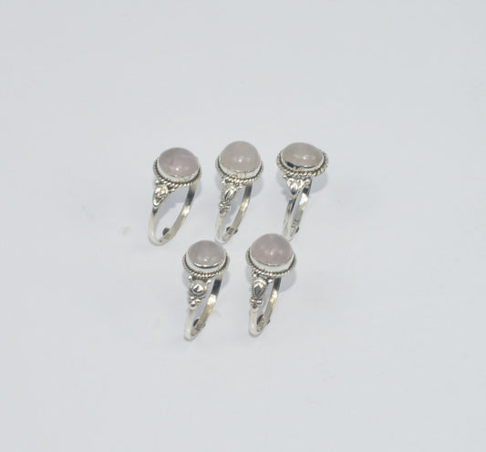 WHOLESALE 5PC 925 SOLID STERLING SILVER PINK ROSE QUARTZ RING LOT GTC300