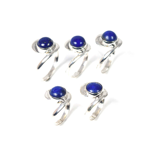Wholesale 5Pc 925 Solid Sterling Silver Blue Lapis Lazuli Ring Lot