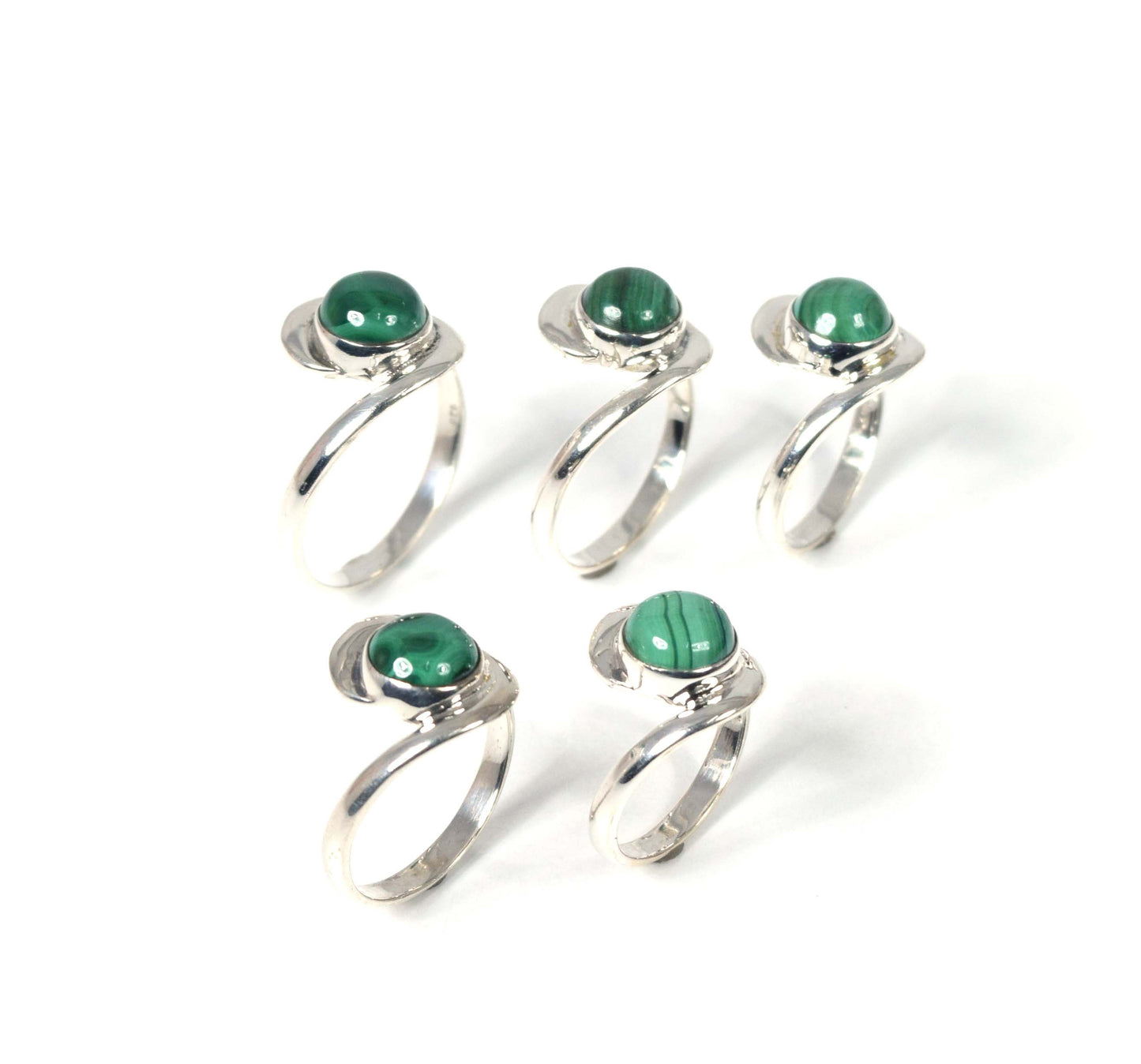 Wholesale 5Pc 925 Solid Sterling Silver Green Malachite Ring Lot