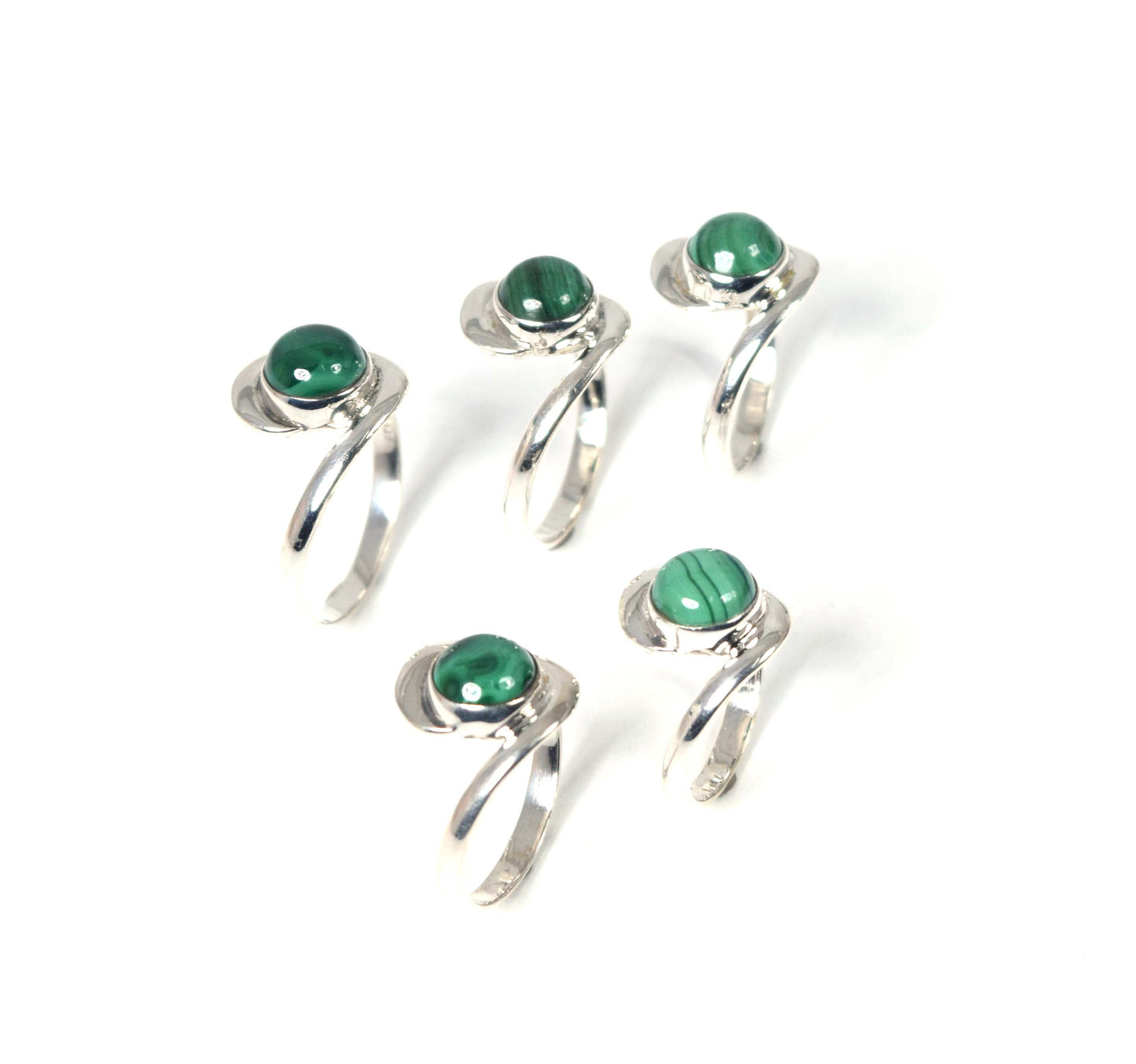Wholesale 5Pc 925 Solid Sterling Silver Green Malachite Ring Lot
