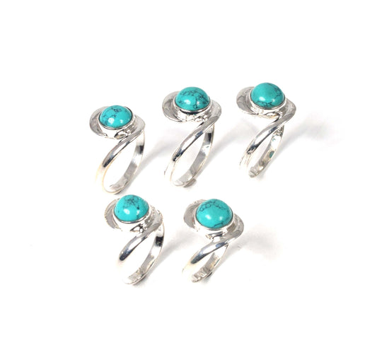 Wholesale 5Pc 925 Solid Sterling Silver Blue Turquoise Ring Lot