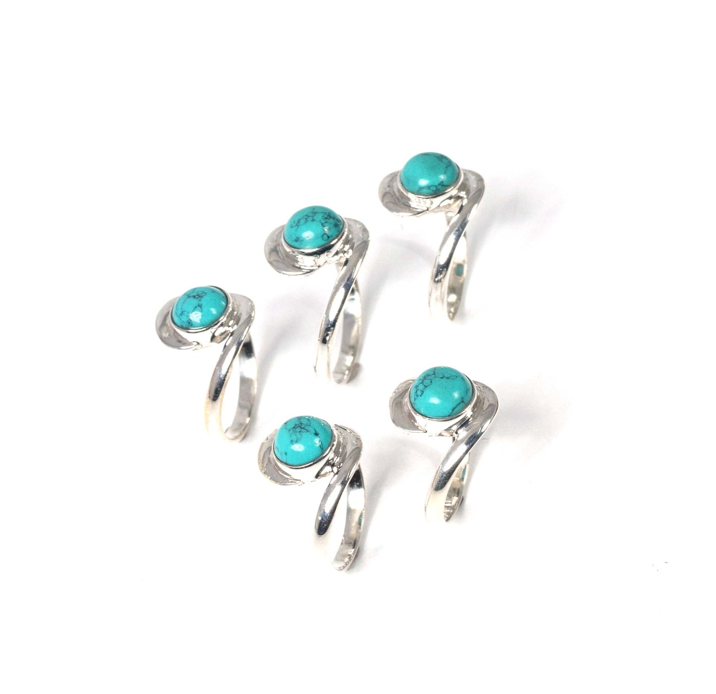 Wholesale 5Pc 925 Solid Sterling Silver Blue Turquoise Ring Lot