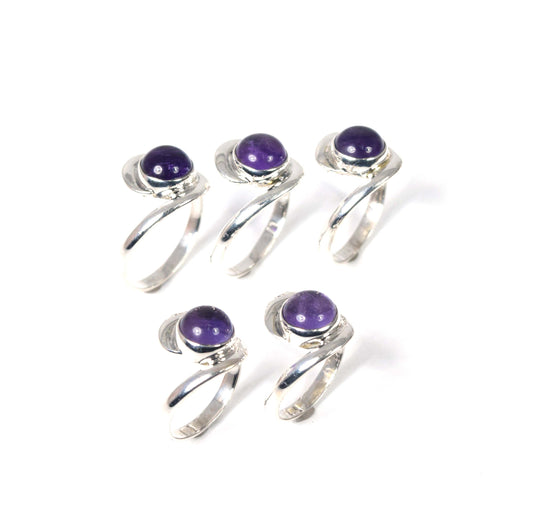 Wholesale 5Pc 925 Solid Sterling Silver Purple Amethyst Ring Lot