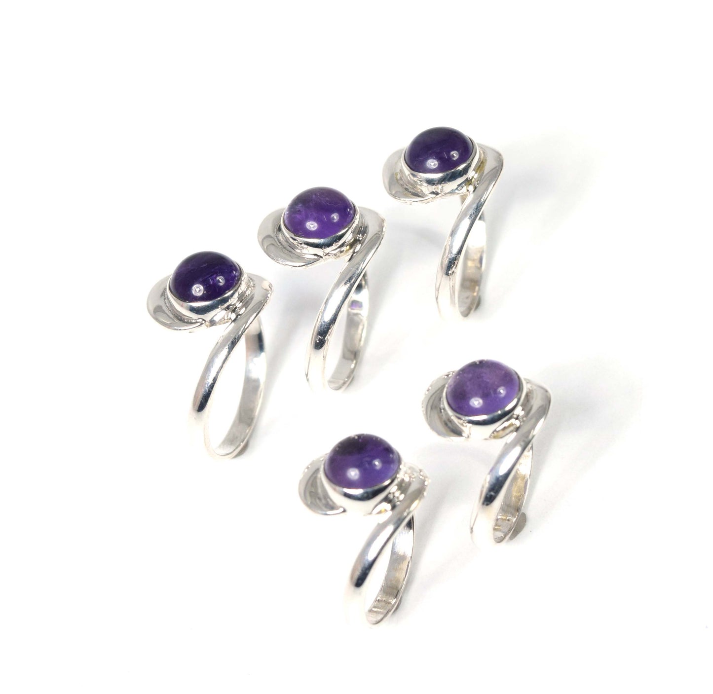 Wholesale 5Pc 925 Solid Sterling Silver Purple Amethyst Ring Lot