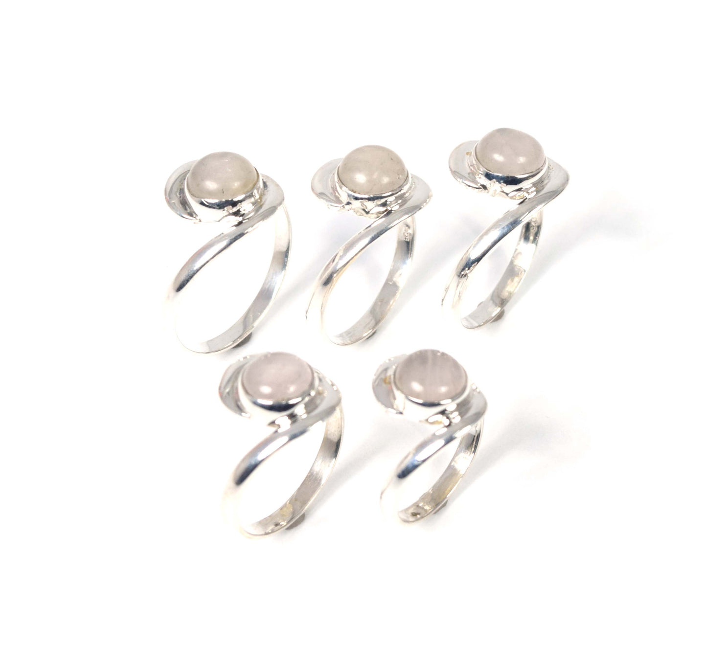 Wholesale 5Pc 925 Solid Sterling Silver Pink Rose Quartz Ring Lot