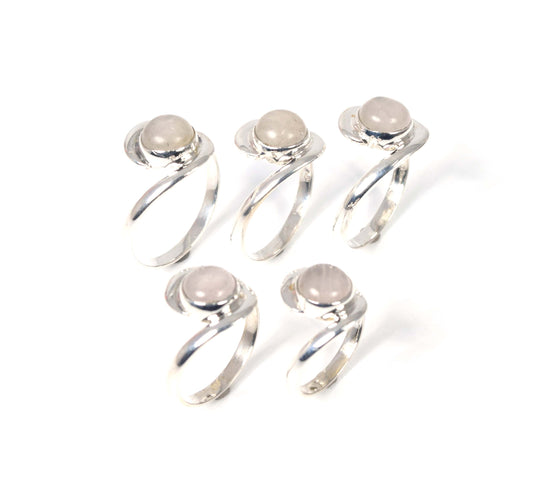 Wholesale 5Pc 925 Solid Sterling Silver Pink Rose Quartz Ring Lot