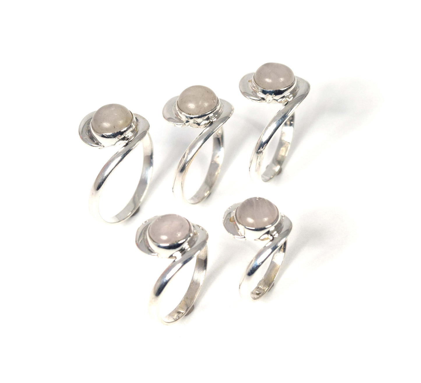 Wholesale 5Pc 925 Solid Sterling Silver Pink Rose Quartz Ring Lot