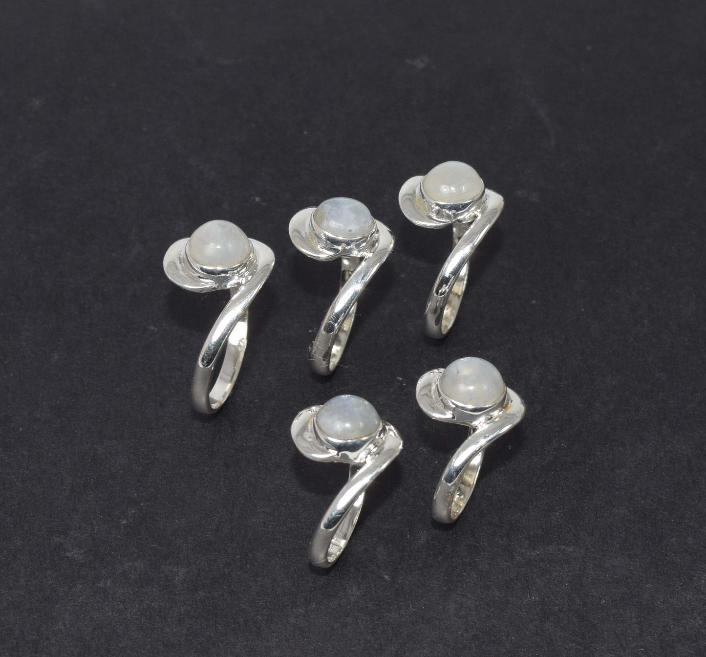 Wholesale 5Pc 925 Solid Sterling Silver White Rainbow Moonstone Ring Lot