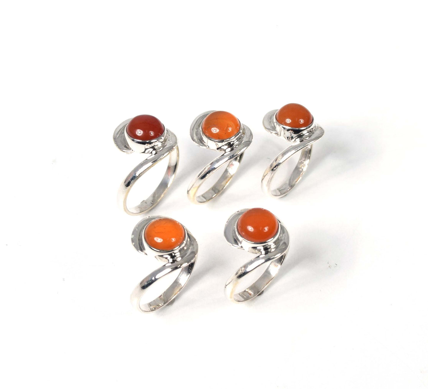 Wholesale 5Pc 925 Solid Sterling Silver Red Carnelian Ring Lot