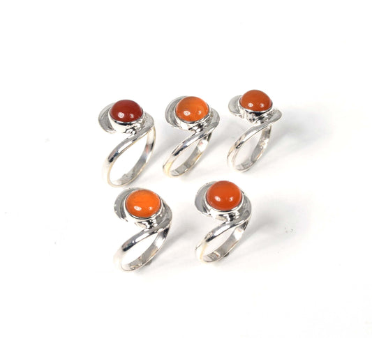 Wholesale 5Pc 925 Solid Sterling Silver Red Carnelian Ring Lot