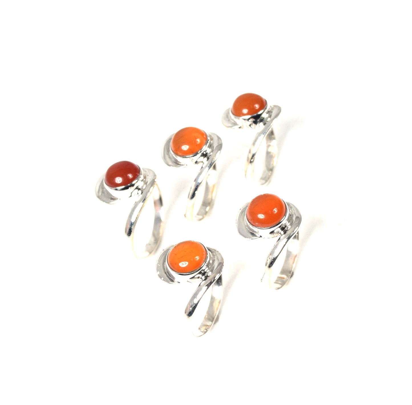 Wholesale 5Pc 925 Solid Sterling Silver Red Carnelian Ring Lot
