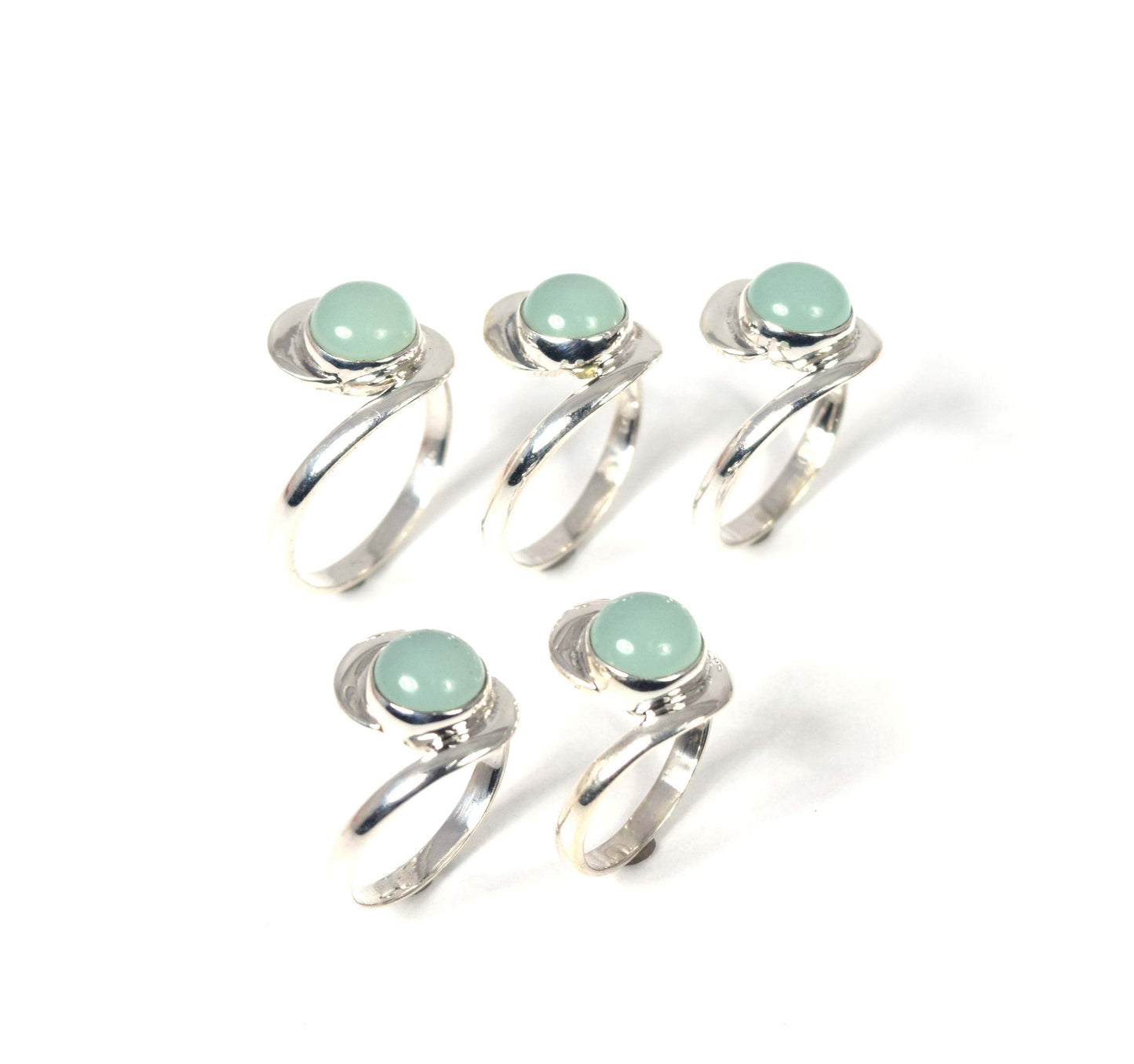 Wholesale 5Pc 925 Solid Sterling Silver Aqua Chalcedony Ring Lot