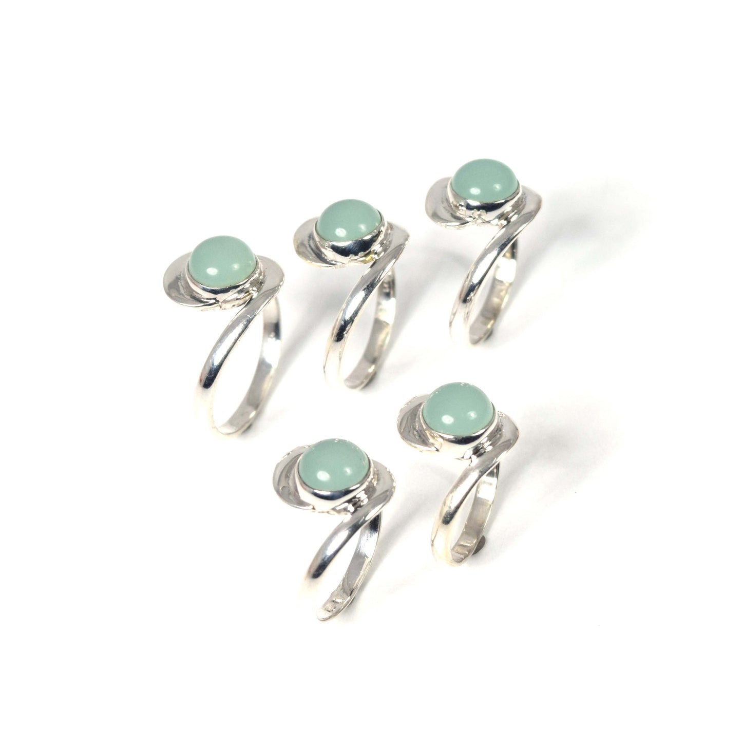 Wholesale 5Pc 925 Solid Sterling Silver Aqua Chalcedony Ring Lot