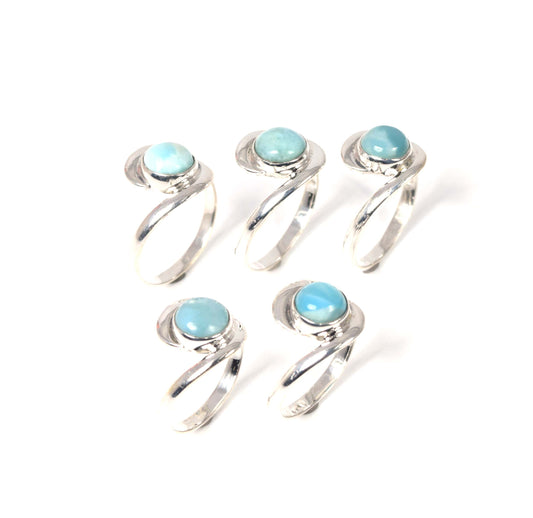 Wholesale 5Pc 925 Solid Sterling Silver Blue Larimar Ring Lot