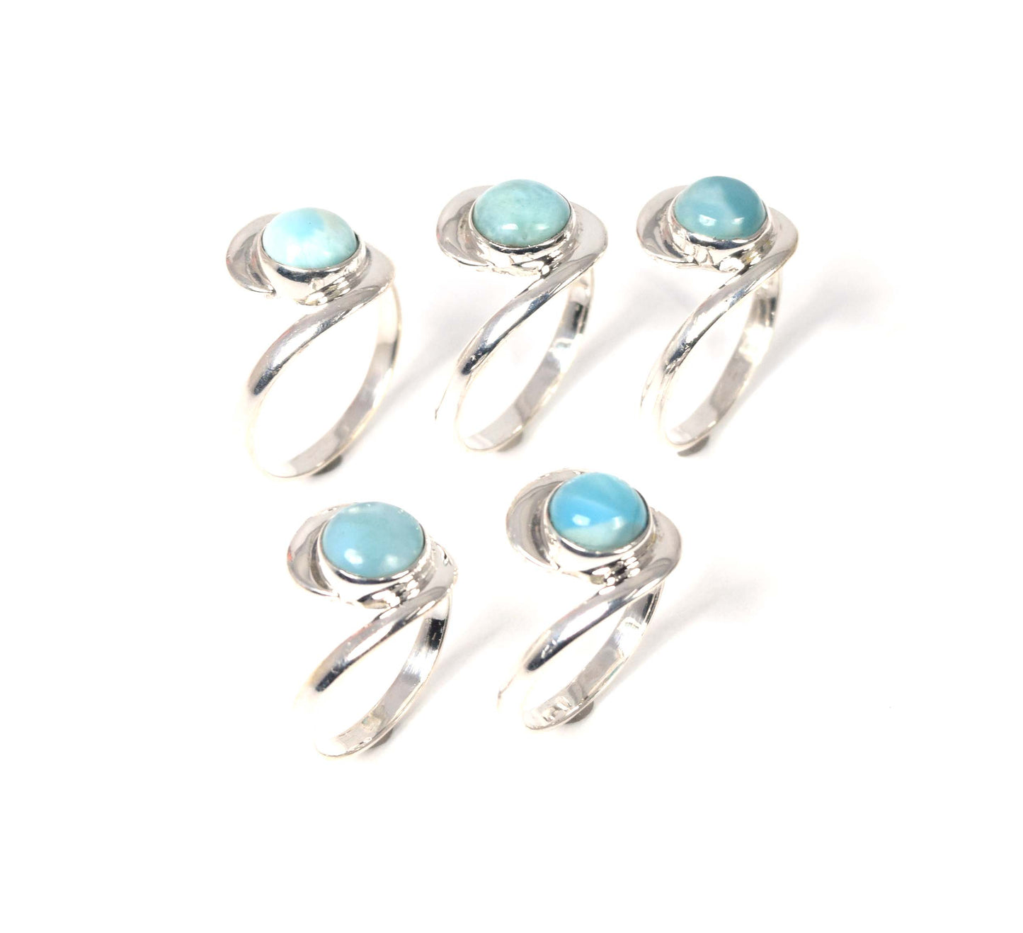 Wholesale 5Pc 925 Solid Sterling Silver Blue Larimar Ring Lot