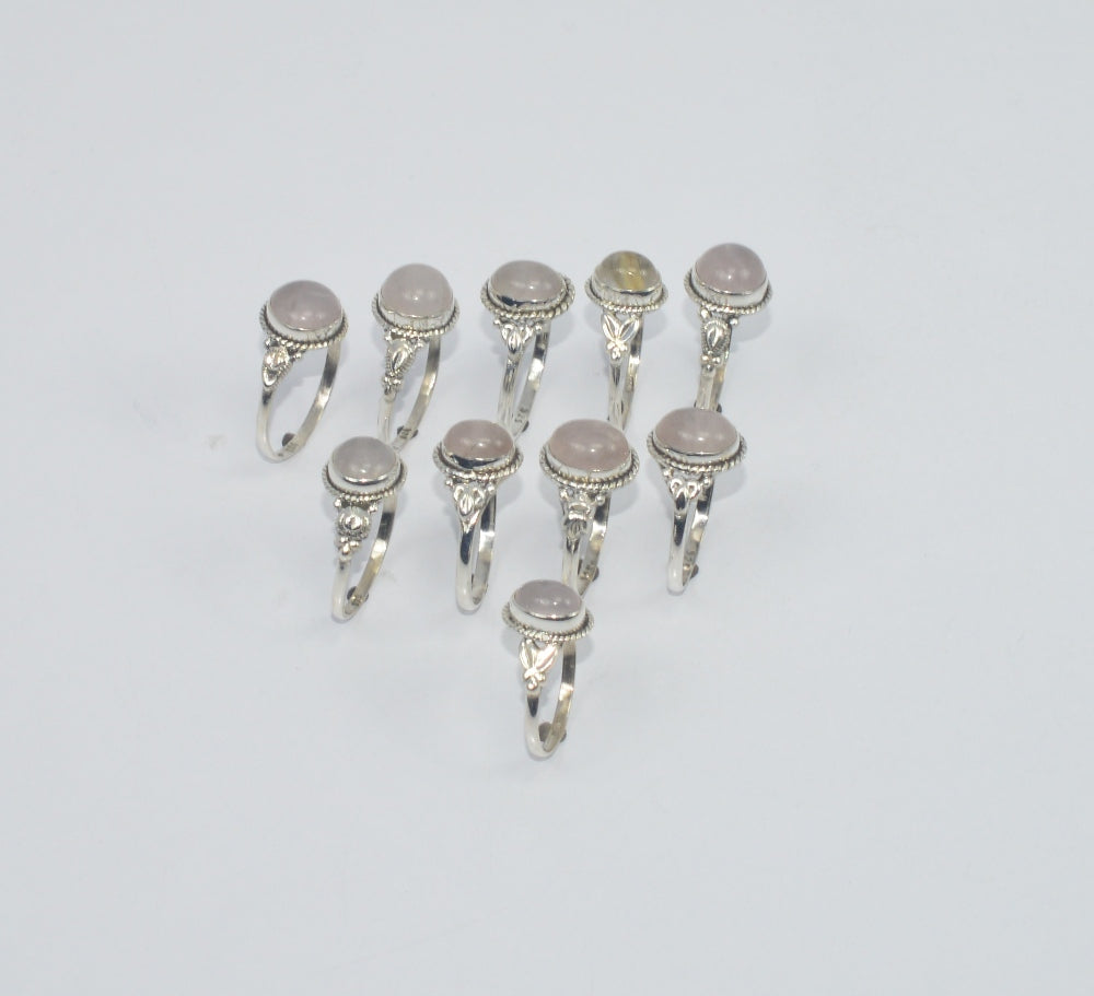 WHOLESALE 10PC 925 SOLID STERLING SILVER PINK ROSE QUARTZ RING LOT GTC301
