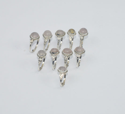 WHOLESALE 10PC 925 SOLID STERLING SILVER PINK ROSE QUARTZ RING LOT GTC301