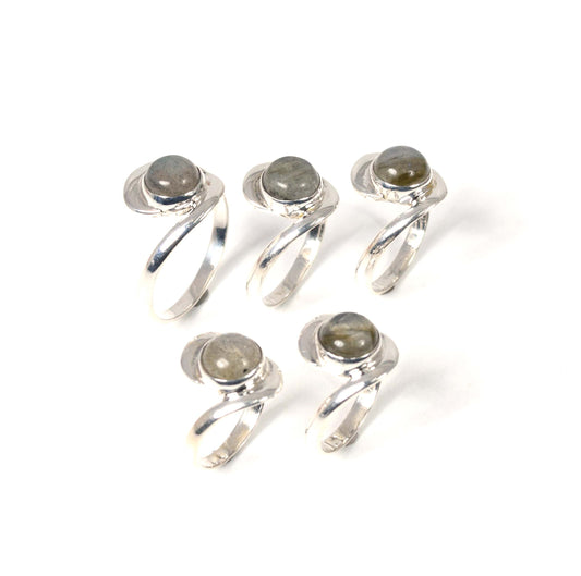 Wholesale 5Pc 925 Solid Sterling Silver Labradorite Ring Lot