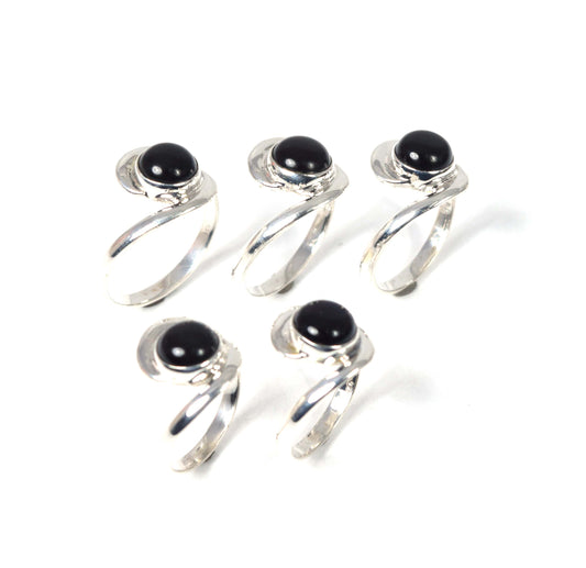 Wholesale 5Pc 925 Solid Sterling Silver Black Onyx Ring Lot