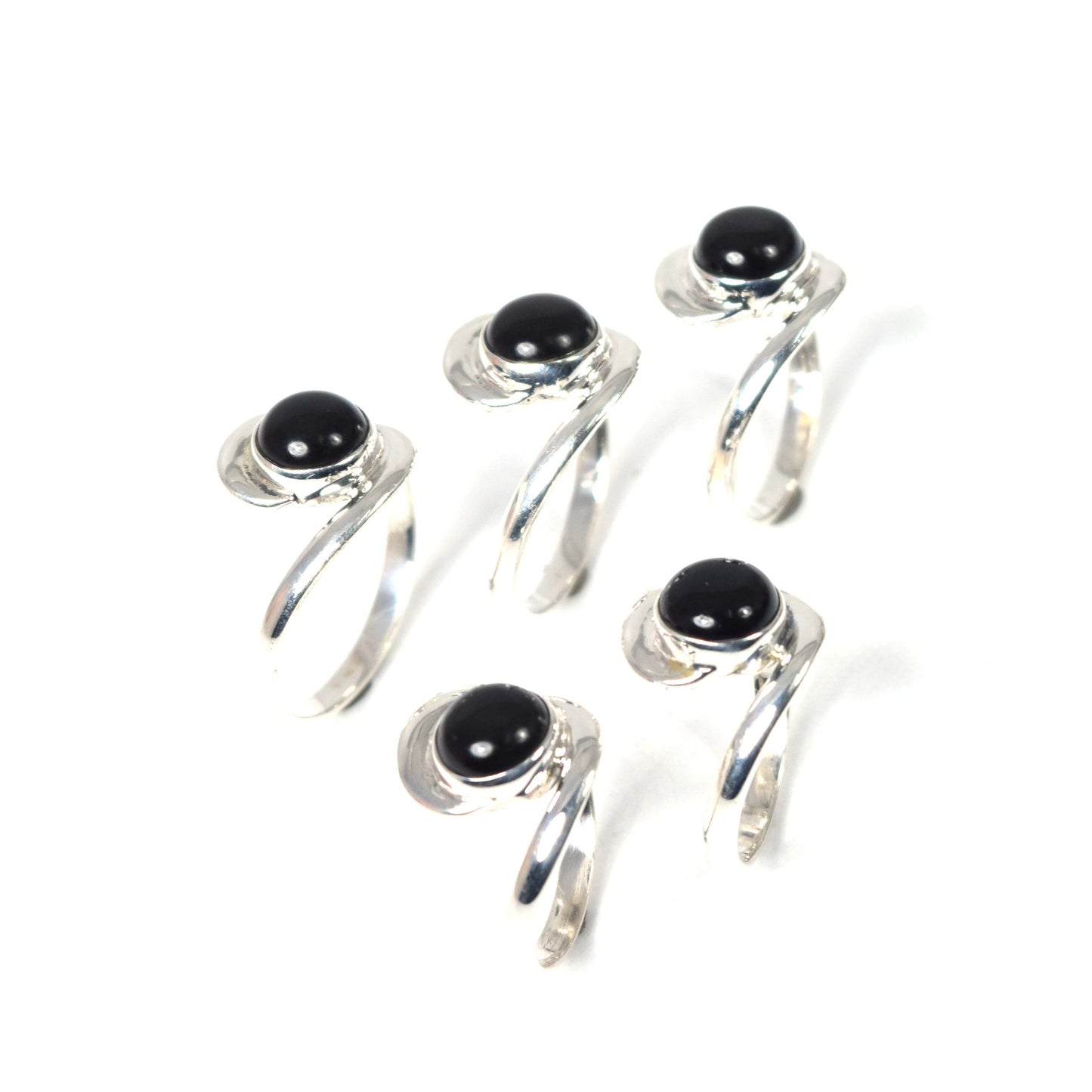 Wholesale 5Pc 925 Solid Sterling Silver Black Onyx Ring Lot