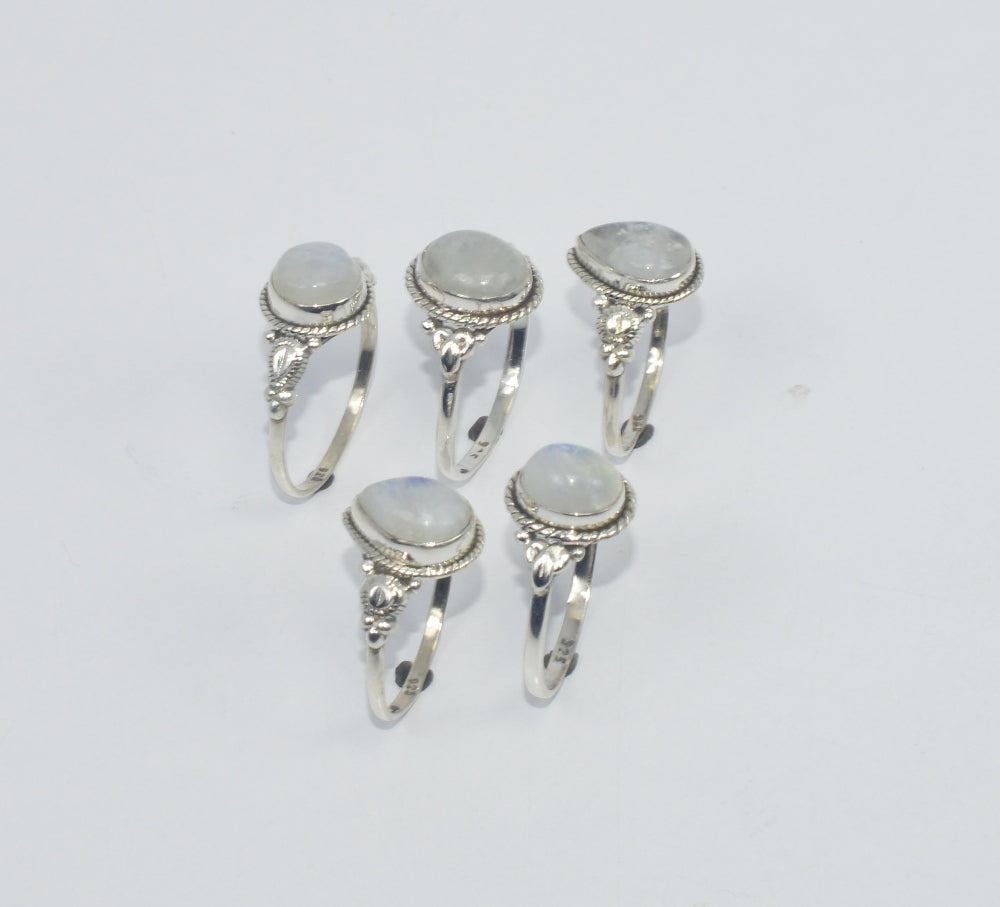 WHOLESALE 5PC 925 SOLID STERLING SILVER WHITE RAINBOW MOON STONE RING LOT