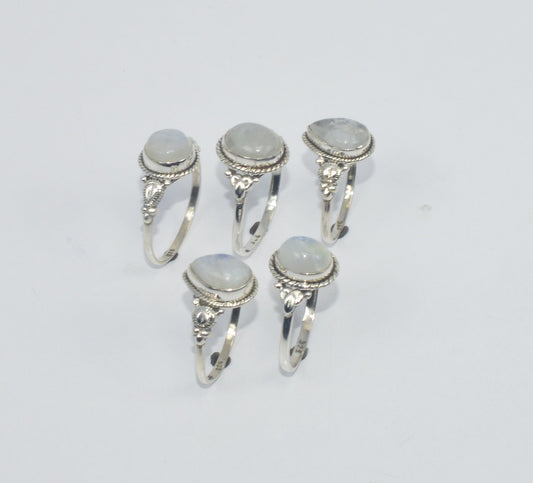 WHOLESALE 5PC 925 SOLID STERLING SILVER WHITE RAINBOW MOON STONE RING LOT
