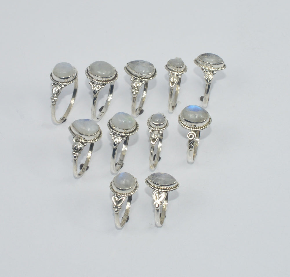 WHOLESALE 11PC925 SOLID STERLING SILVER WHITE RAINBOW MOON STONE RING LOT