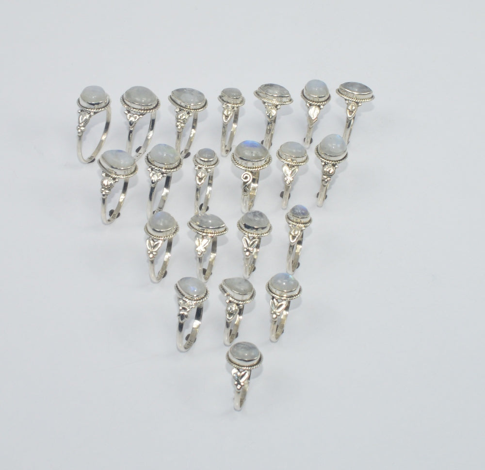 WHOLESALE 21PC925 SOLID STERLING SILVER WHITE RAINBOW MOON STONE RING LOT