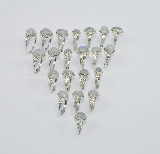 WHOLESALE 21PC925 SOLID STERLING SILVER WHITE RAINBOW MOON STONE RING LOT