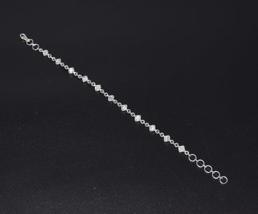 925 Solid Sterling Silver Faceted White Topaz HANDMADE BRACELET-8 Inch