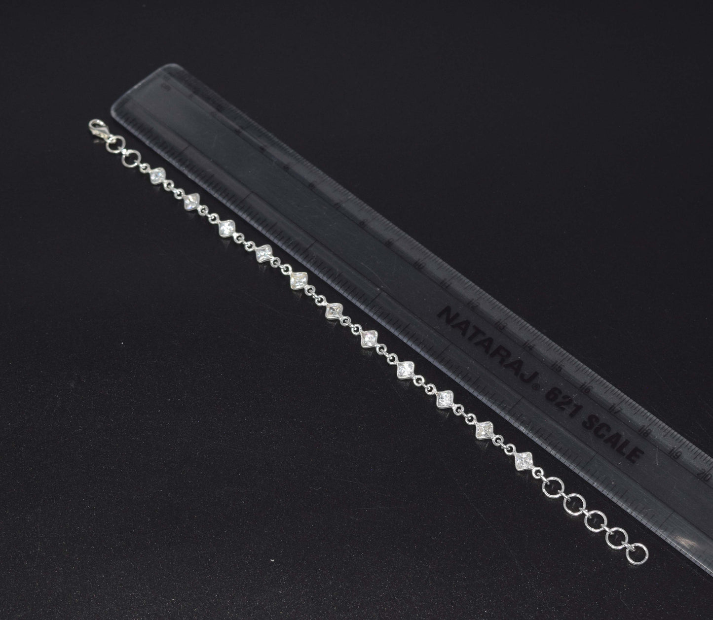 925 Solid Sterling Silver Faceted White Topaz HANDMADE BRACELET-8 Inch