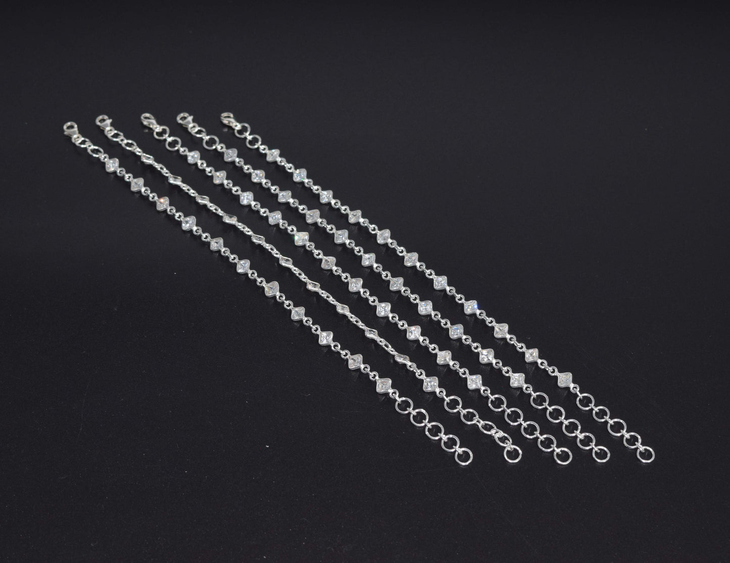 Wholesale 5PC 925 Solid Sterling Silver Faceted White Topaz Bracelet Lot