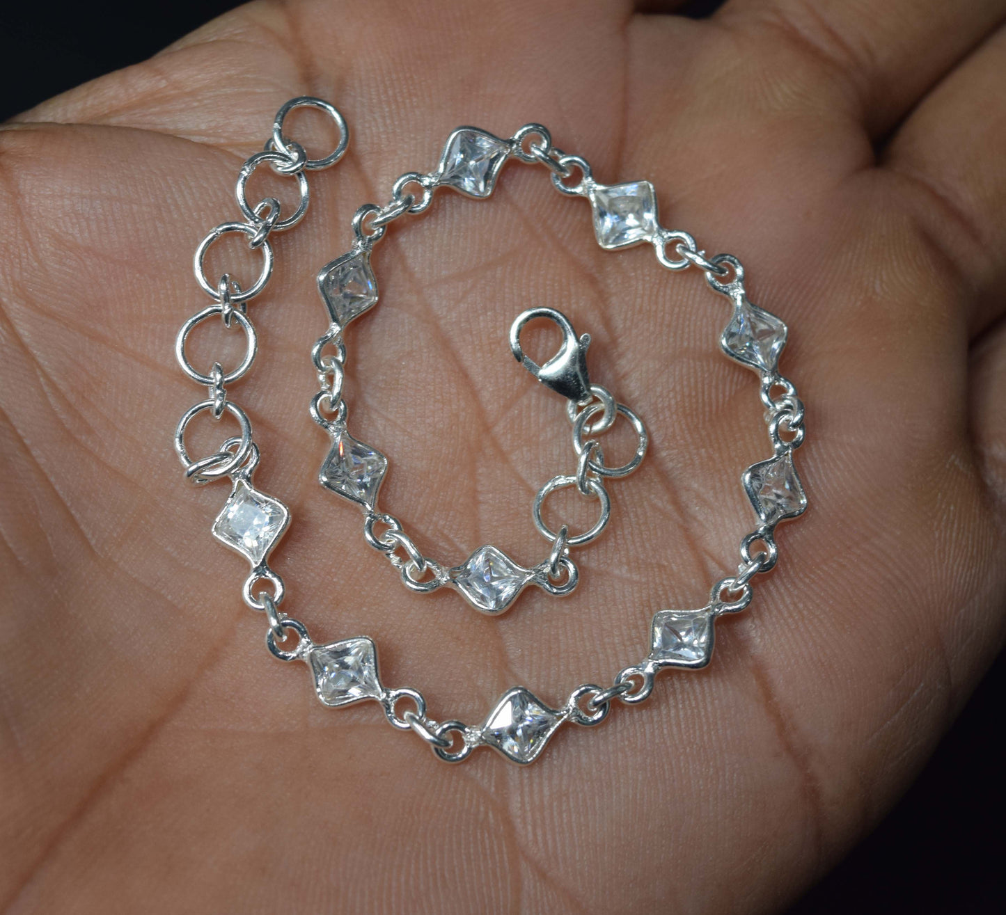 Wholesale 5PC 925 Solid Sterling Silver Faceted White Topaz Bracelet Lot