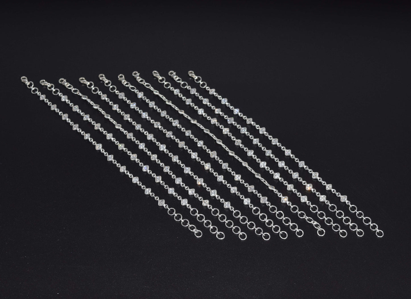 Wholesale 10PC 925 Solid Sterling Silver Faceted White Topaz Bracelet Lot