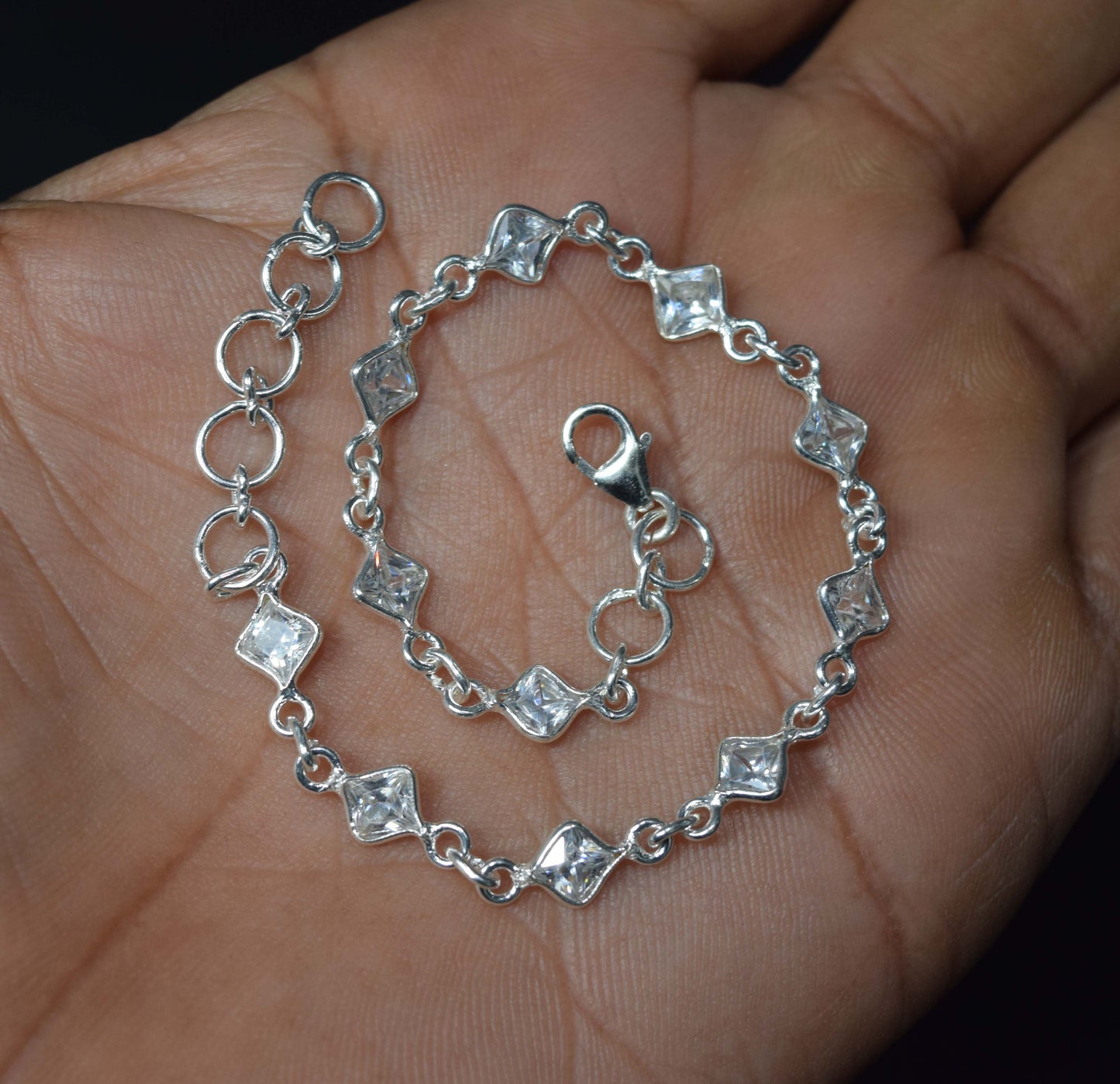 Wholesale 10PC 925 Solid Sterling Silver Faceted White Topaz Bracelet Lot