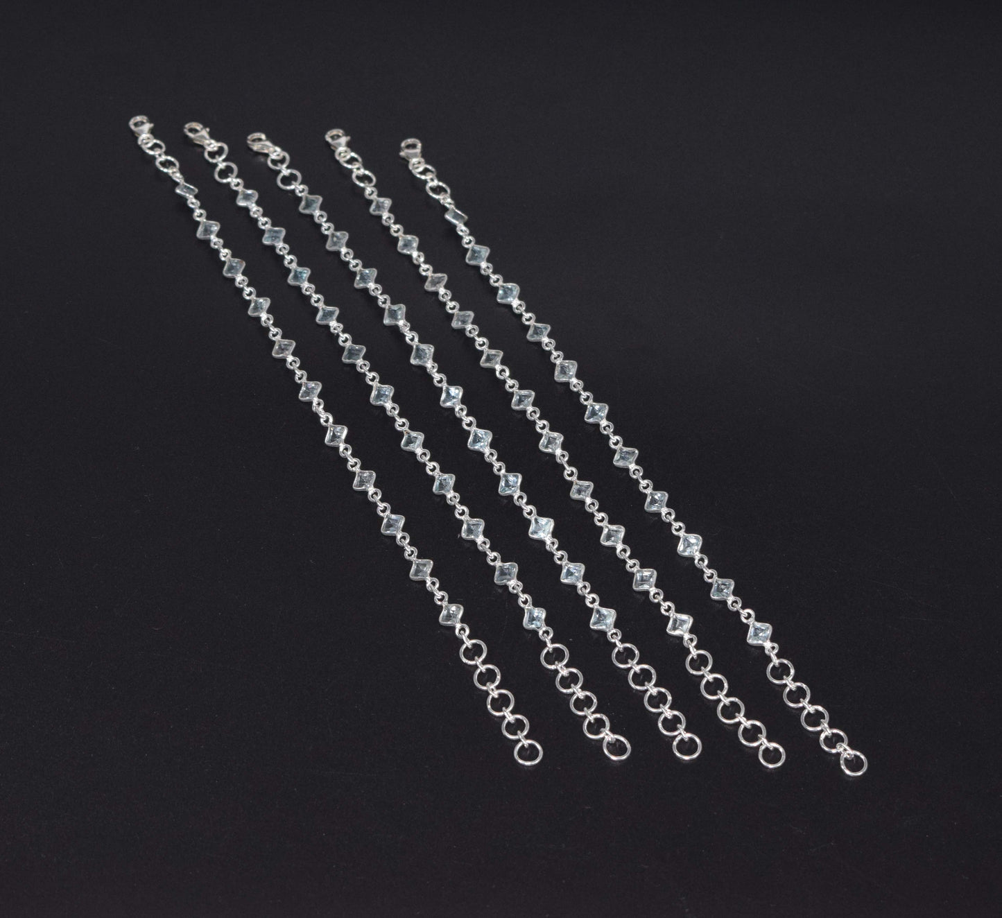 Wholesale 5PC 925 Solid Sterling Silver Faceted Blue Topaz Bracelet Lot