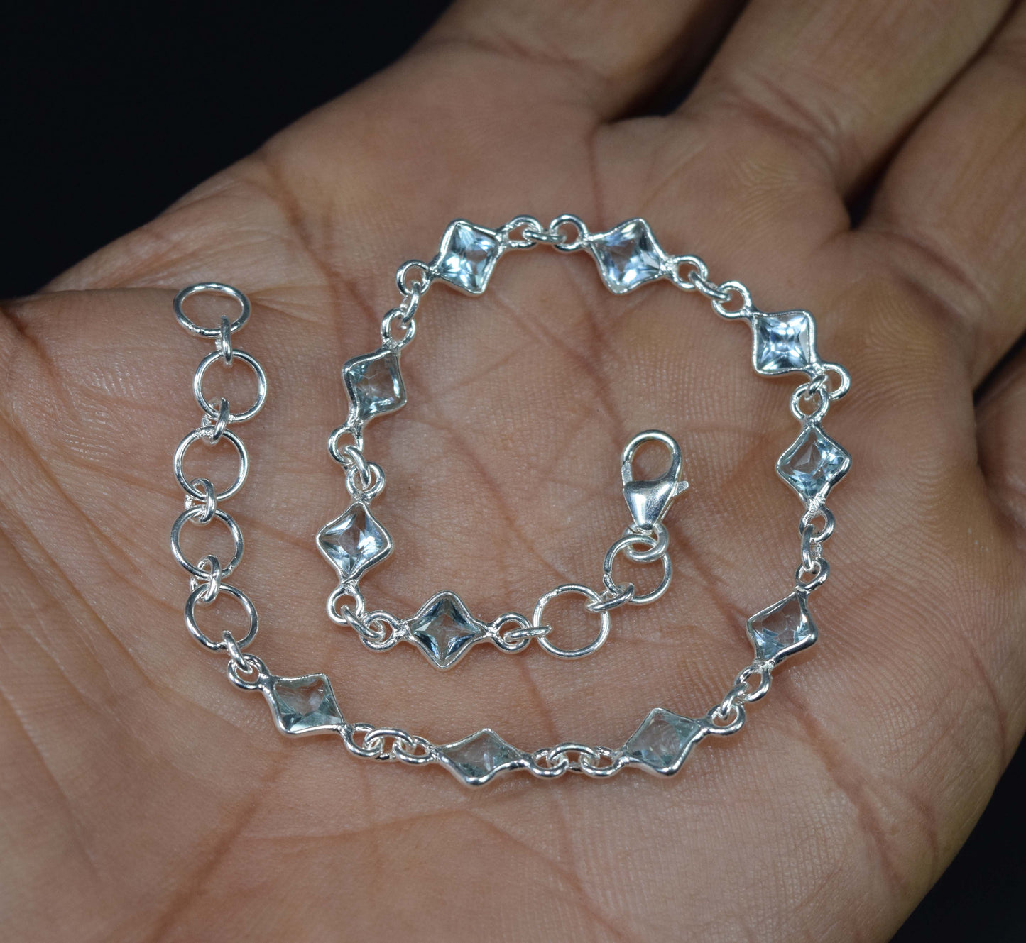 Wholesale 5PC 925 Solid Sterling Silver Faceted Blue Topaz Bracelet Lot