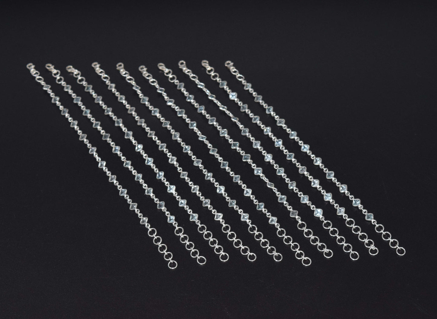 Wholesale 10PC 925 Solid Sterling Silver Faceted Blue Topaz Bracelet Lot