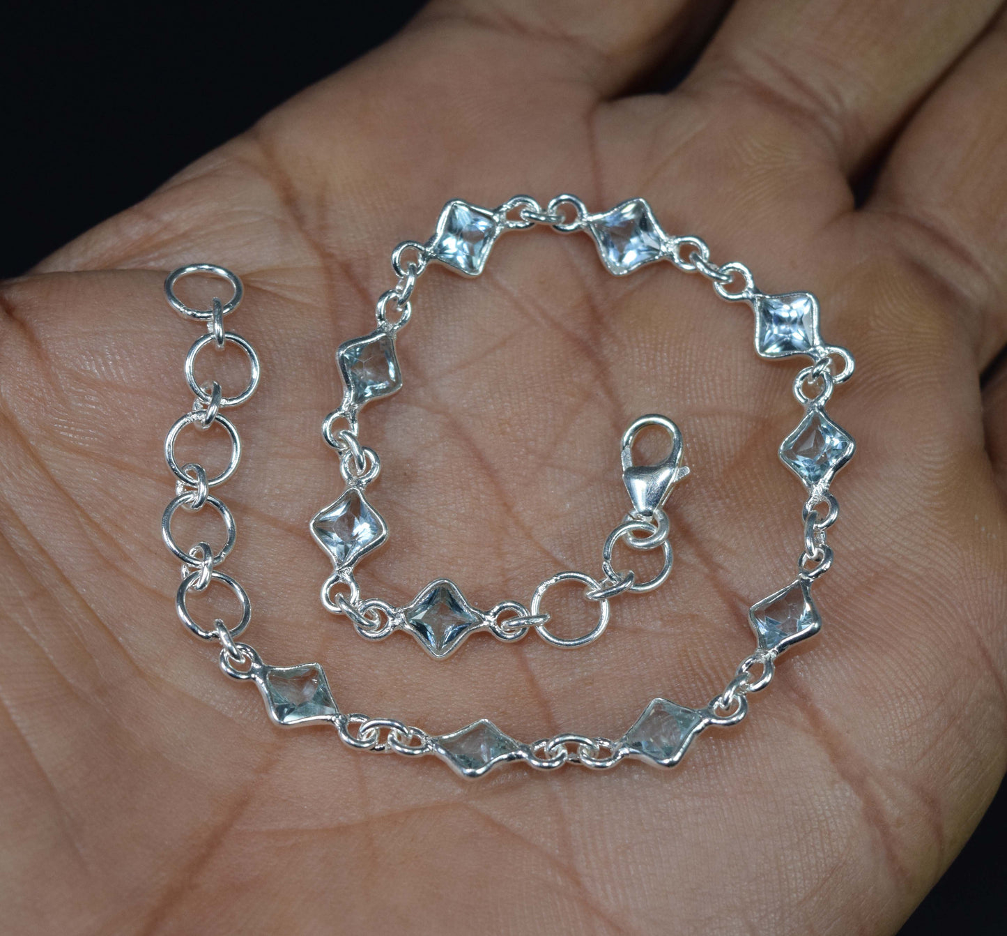Wholesale 10PC 925 Solid Sterling Silver Faceted Blue Topaz Bracelet Lot