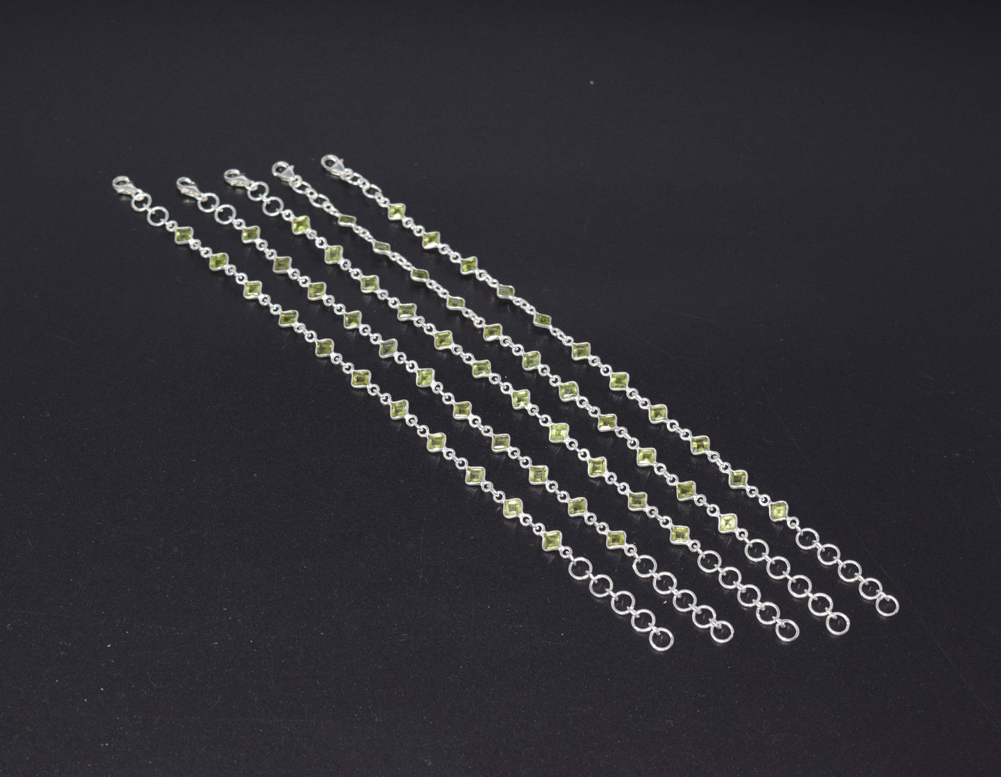 Wholesale 5PC 925 Solid Sterling Silver Faceted Green Peridot Bracelet Lot