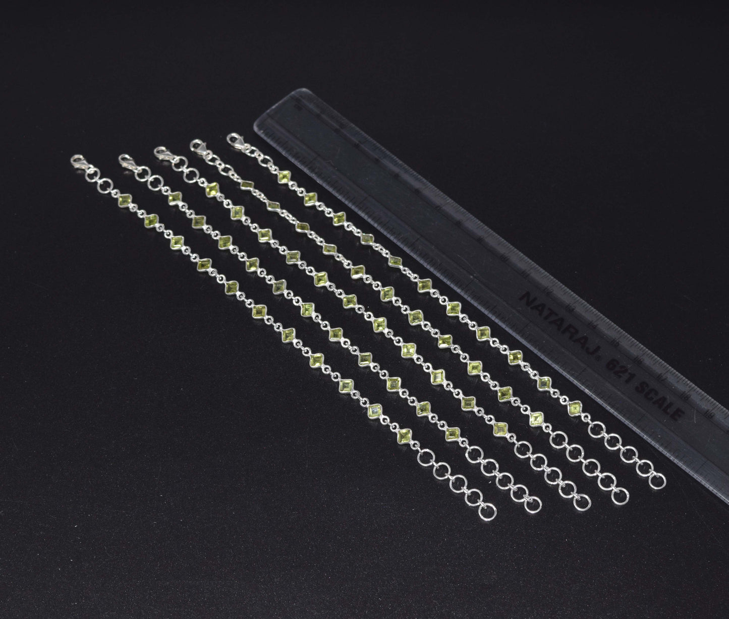 Wholesale 5PC 925 Solid Sterling Silver Faceted Green Peridot Bracelet Lot