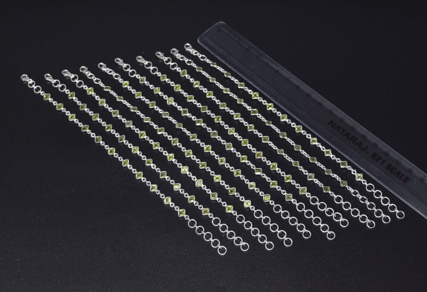 Wholesale 10PC 925 Solid Sterling Silver Faceted Green Peridot Bracelet Lot