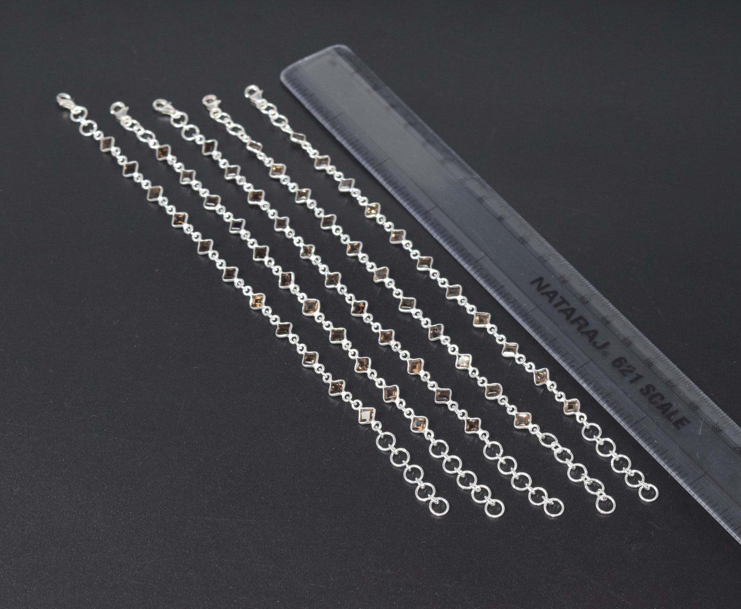 Wholesale 5PC 925 Solid Sterling Silver Faceted Smoky Quartz Bracelet Lot