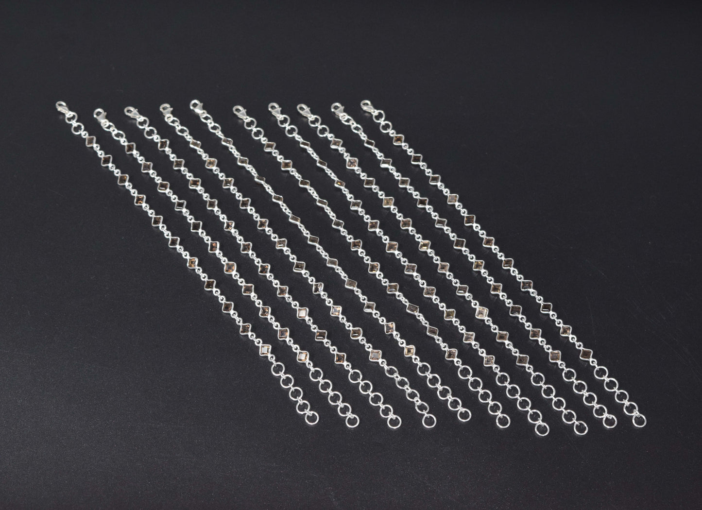 Wholesale 10PC 925 Solid Sterling Silver Faceted Smoky Quartz Bracelet Lot