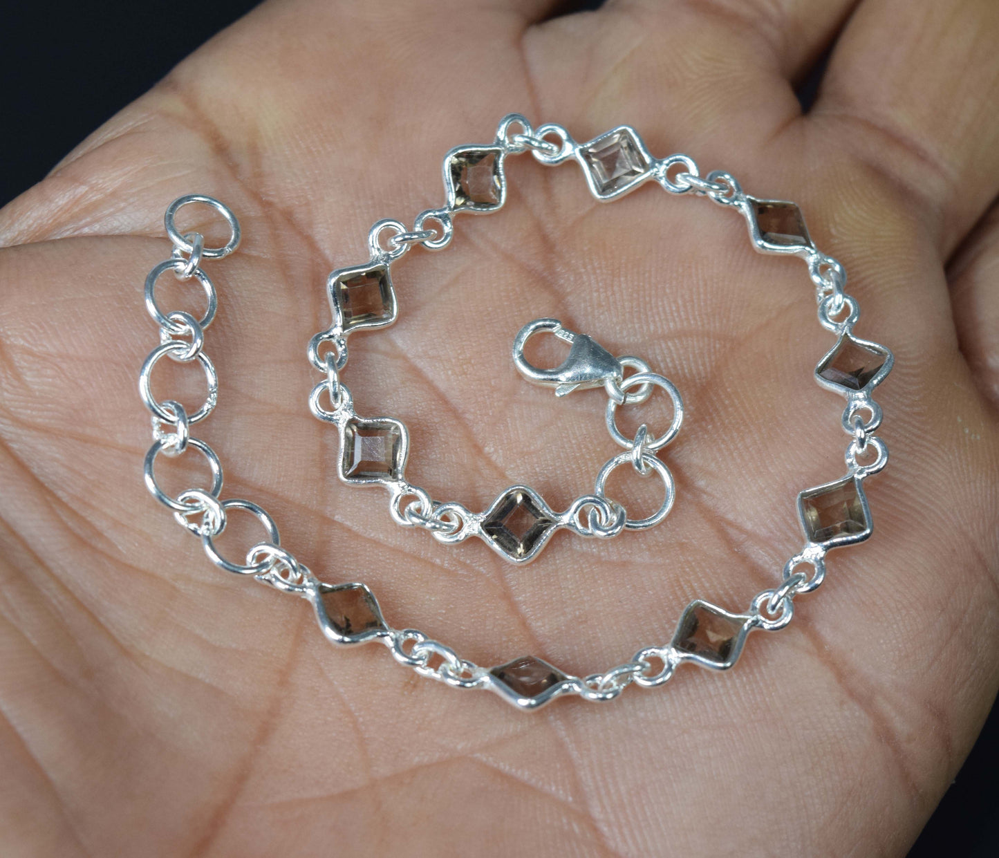 Wholesale 10PC 925 Solid Sterling Silver Faceted Smoky Quartz Bracelet Lot
